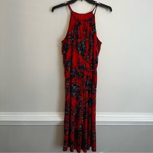 London Times Red Tropical Print Jumpsuit